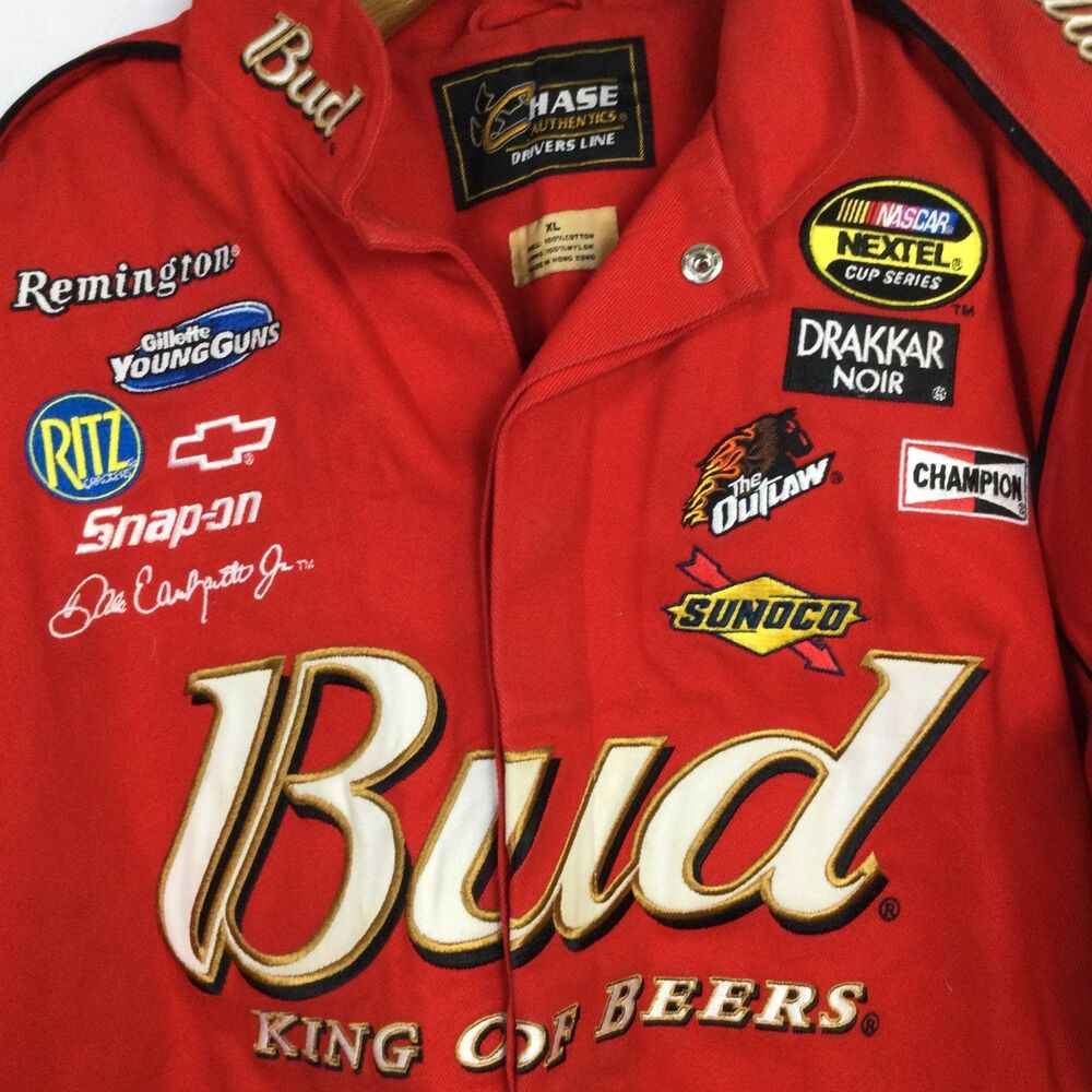 Chase Authentics Mens Budweiser Nascar Racing Jacket Embroidered Red Size XL - Picture 7 of 16